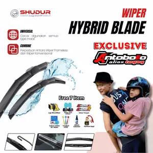 Wiper Hybrid Blade Universal SPECIAL ANTOBOLLO Model Hybrid Untuk Semua Jenis Mobil 1 Set Kiri dan Kanan Tanpa Rangka Besi Windshield Kaca Karet Kendaraan Bonus 6 Item Free Sticker Decal Hologram Antobollo