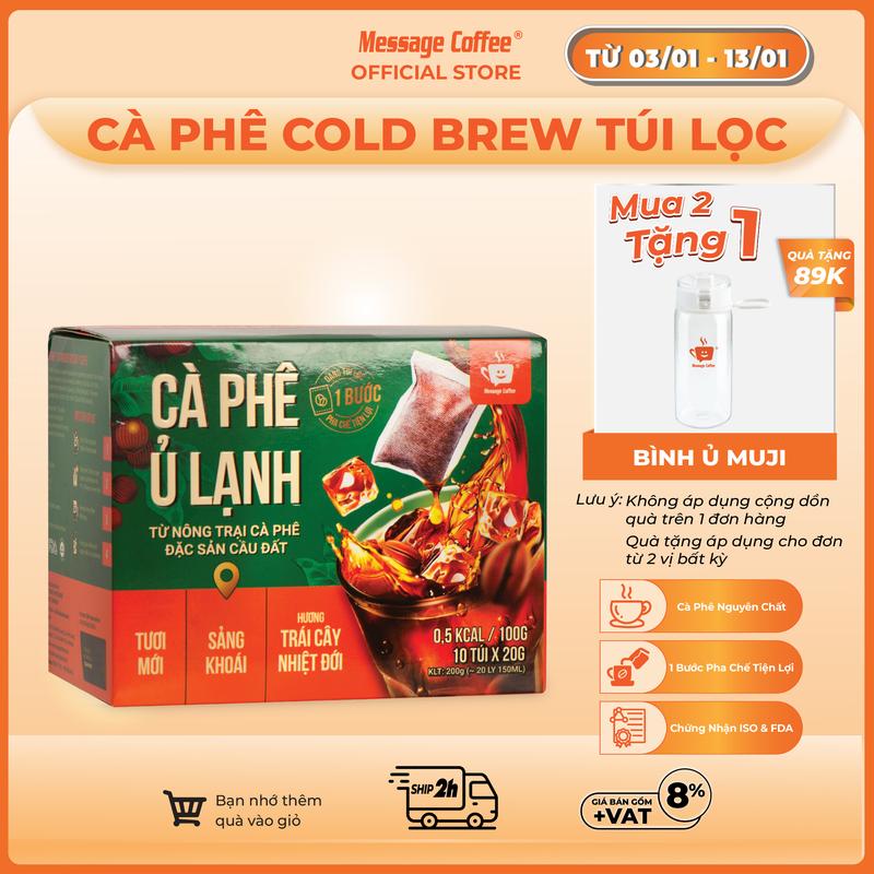  Cà phê Coldbrew túi lọc Arabica Cầu Đất tiện lợi cho người bận rộn từ Message Coffee hộp 10 túi Cafe x 20gr cà phê ủ lạnh cold brew 