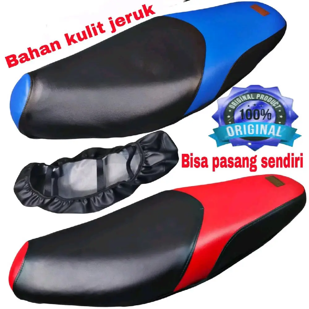 Sarung Jok Kulit Premium Model Terbaru Kombinasi 2 Warna Motorcycle List Karet - Bebek Matic Universal