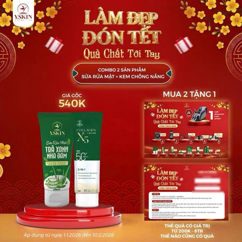 Combo 1 lọ sữa rửa mặt 1 lọ kem chống nắng tặng kèm sp mini như kcn mini hoặc srm mini hoặc colagen mini