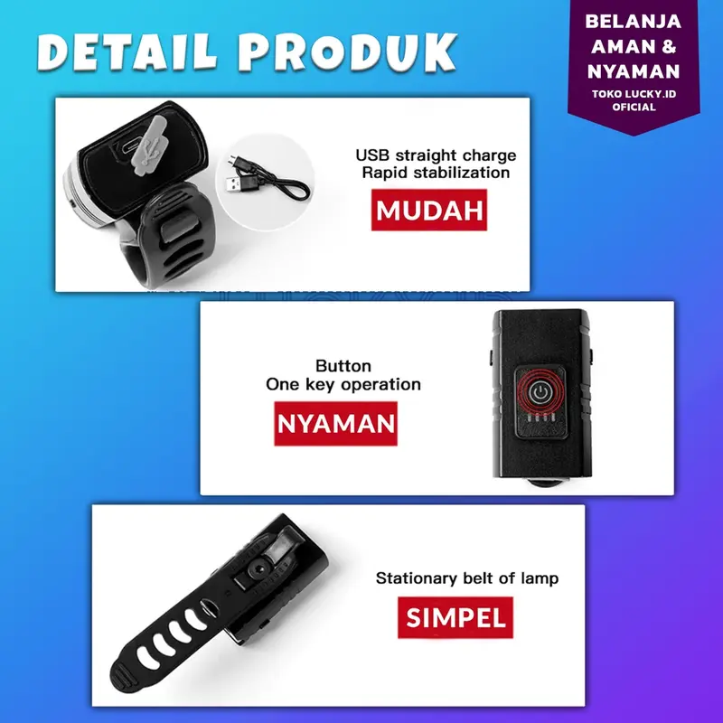 Lampu Sepeda Super Terang Depan 800Lm 1000mAh Senter LED Tahan Air USB Rechargeable 4