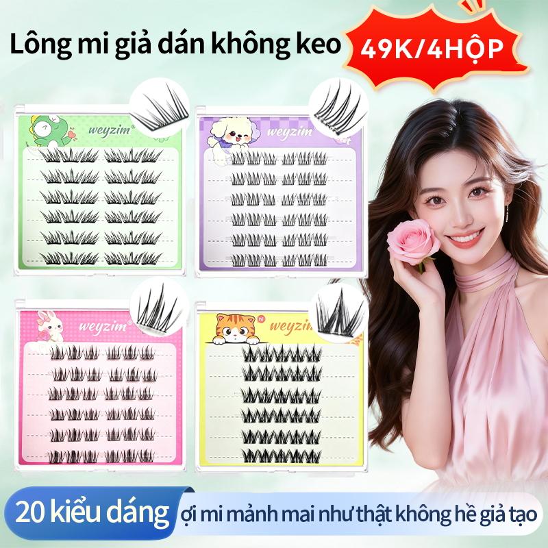 WEYZIM Mi giả sẵn keo Mi giả đơn cụm cong xinh, kiểu phân đoạn không cần…