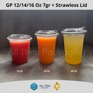 Gelas Plastik PP RJM 7gr 12 Oz 14 Oz 16 Oz + Strawless Lid RJM IMP @50 Pcs Plastic