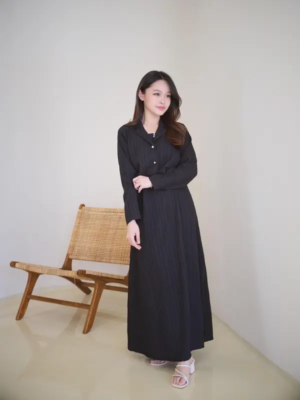 Nara Long Dress One Set Blazer / Casual Dress Wanita Pinggang Karet / Gamis Dress Blazer 8