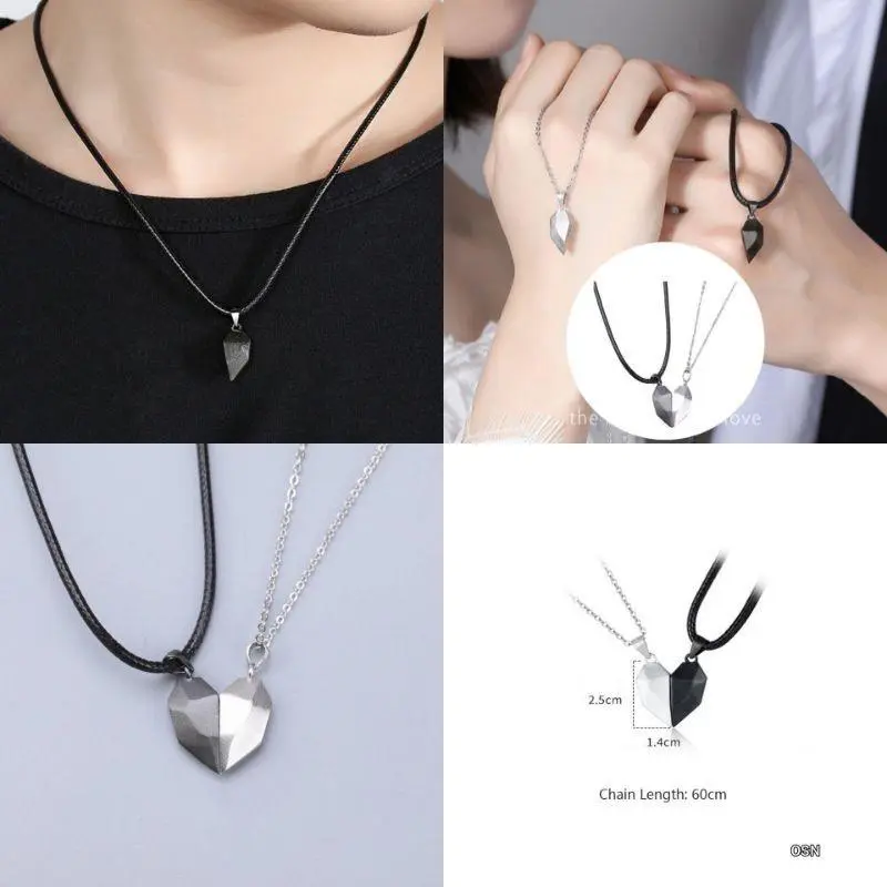 Kalung magnet couple Black white Heart love Kalung  Magnet Dengan Liontin Batu Hati Couple Necklace / kalung pasangan aesthetuc terbaru