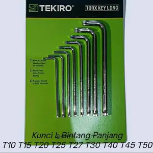 Tekiro Kunci L bintang Panjang Ecer T-10 / T-15 / T-20 / T-25 / T-27 / T-30 / T-40 / T-45 / T-50 ( Torx Key Long Per 1 Pcs )