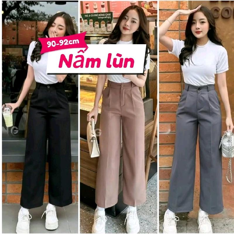    DÀNH CHO NẤM LÙN 1M5  Quần tây nữ quần suông ống rộng chất vải mềm mịn 