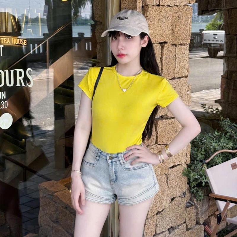 Viền bổ bé-SUXING-BST CHÓE LÓE, Áo Baby Tee Trơn Cổ Viền Form Ôm Nhiều Màu_SB43