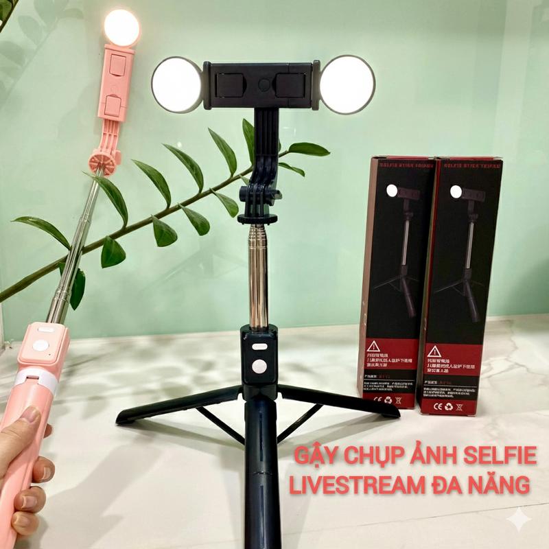  Gậy Chụp Ảnh 3 Chân Đa Năng Kéo Dài 1m1 Kèm Đế Dựng Tripod Hỗ Trợ Quay Video Livestream Chụp Ảnh Có Điều Khiển Bluetooth và Đèn Led Phụ Kiện Selfie Kem 