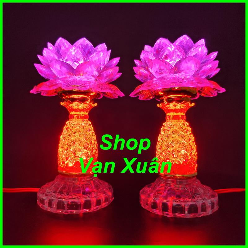 Bộ 2 Cây đèn thờ hoa Sen thờ cúng gia tiên thần phật Đèn Tự Động Đổi Màu Cao 20cm sáng đẹp