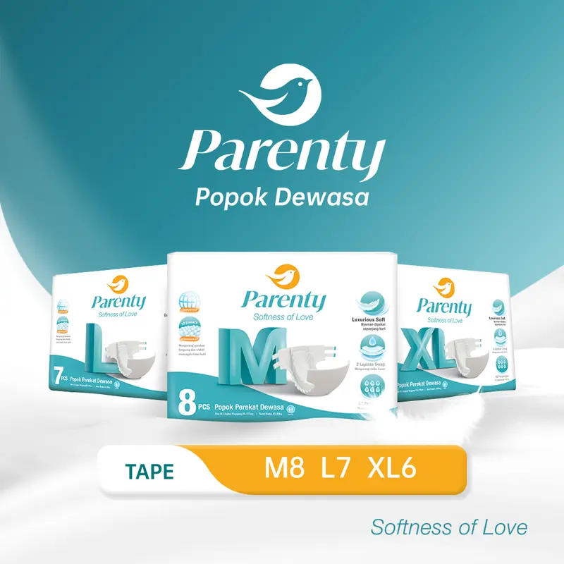 [1 PACK] PARENTY Adult Tape Soft Diapers Size M/L/XL - Popok Perekat Dewasa Lembut Menyerap Secepat Kilat popok  orangtua celana dewasa Popok Celana popok dewasa