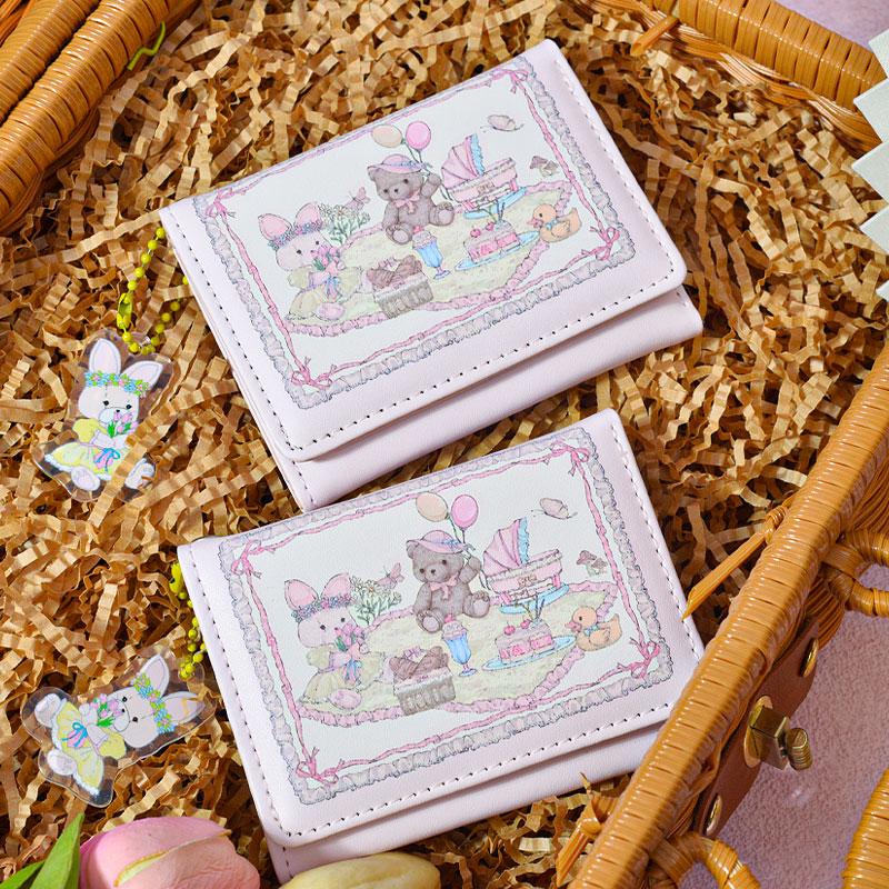 Cute Women‘s Wallet Rabbit Bear Picnic Pattern Trifold Pink Large ...
