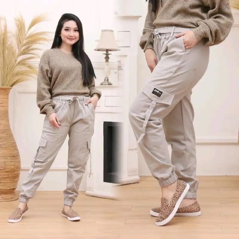 CARGO JOGGER WANITA JUMBO POLOS DRILL/ MELAR Celana Pants Kaual Karet JnR 4