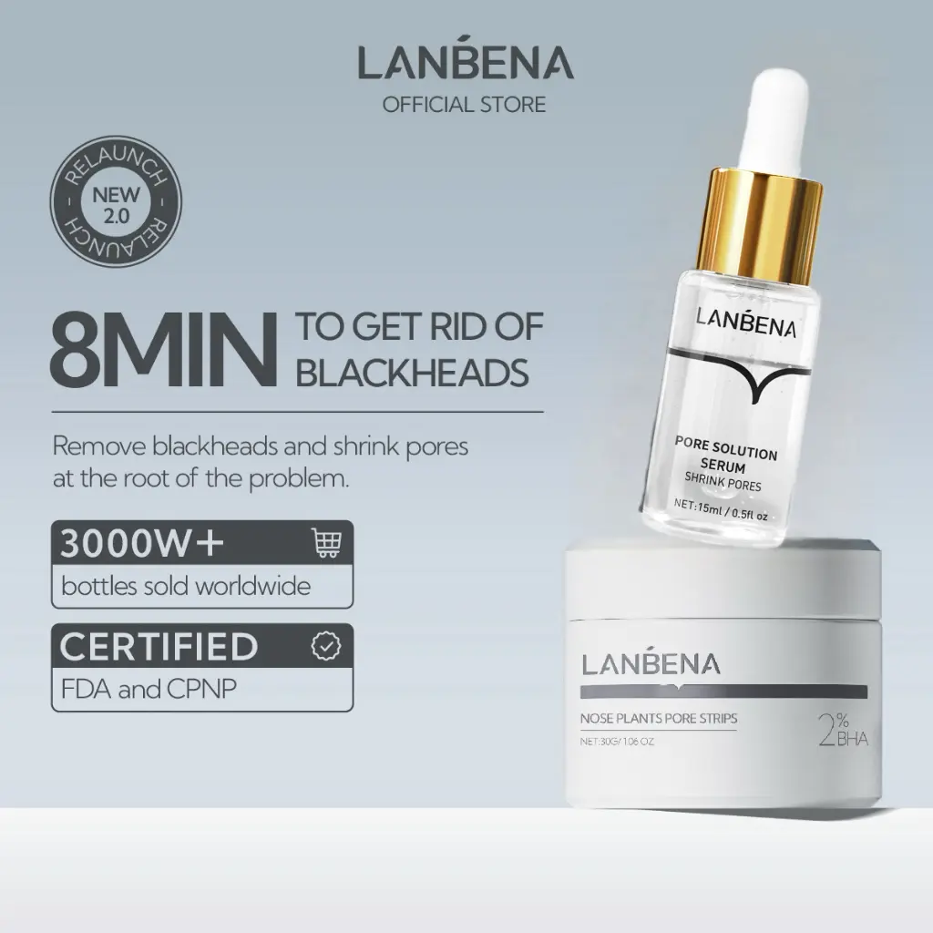 LANBENA Nose Deep Cleansing Mask Blackhead Removal Pore Minimizer Shrinkage Serum 2Pcs