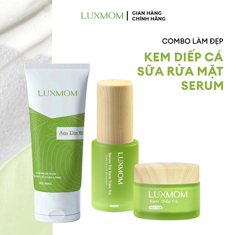 Bộ Đôi Kem Diếp Cá Serum Và Sữa Rửa Mặt Luxmom 80ml - Hỗ Trợ Giảm Mụn Giảm Thâm Sạm Giúp Làm Đều Màu Da