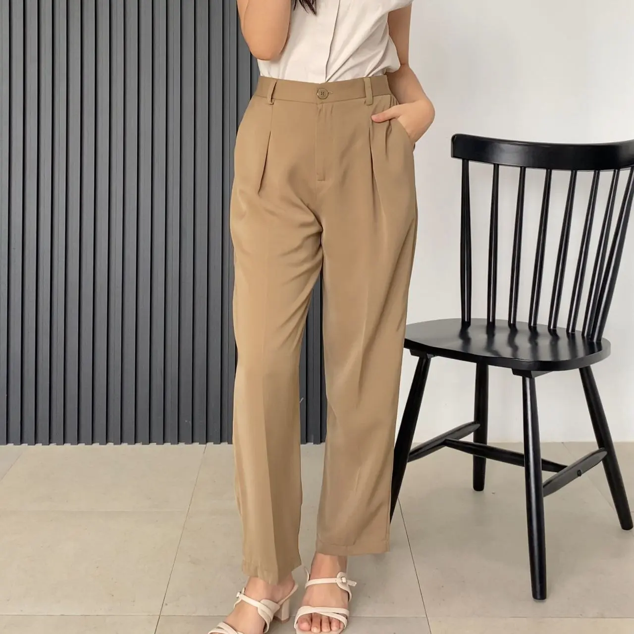 KLEOVA Jean Pants - Celana Ankle Wanita Bahan Tebal dan Jatuh - Celana Panjang High Waist Dasar Straight Cut - Outfit Cewek Kekinian Basic Premium Jumbo Fit Loose