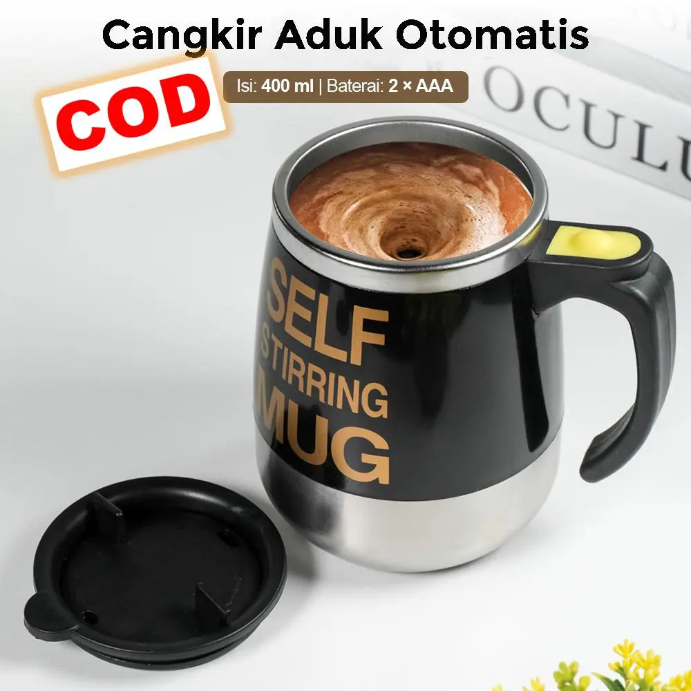 Gelas Aduk Otomatis 400ml Cangkir Pengaduk Elektrik Mixer Stainless Steel Gelas Kocok Mug Mixer Portable Gelas Minum Dingin Panas