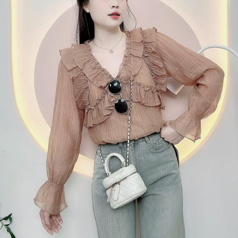 Áo sơ mi Nữ mùa hè voan tơ mềm mát thiết kế tay bèo tiểu thư sang chảnh ĐKQ-B1418