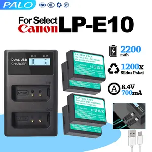 PALO Baterai LP-E10 2200mAh + Charger For Canon 1100D 1200D 1300D 1500D 2000D 3000D 4000D Rebel T3 T5 T6 T7 T100 Kiss X50 X70 X80 X90