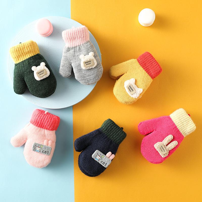 Găng Tay Hoạt Hình Dễ Thương Cho Trẻ Em Thỏ Mèo Thỏ Bé Trai Và Bé Gái Mùa Đông Ấm Áp Sang Trọng Găng Tay Em Bé Có Dây