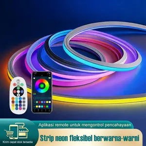 Strip lampu neon RGB fleksibel - Tahan air 220V, termasuk steker, kontrol aplikasi & remote