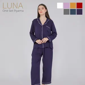 Luna Piyama ^^ One Set Baju Celana Panjang Rayon Twill | Setelan Wanita Panjang Atasan Panjang Tidur Piyama Remaja Dewasa Katun