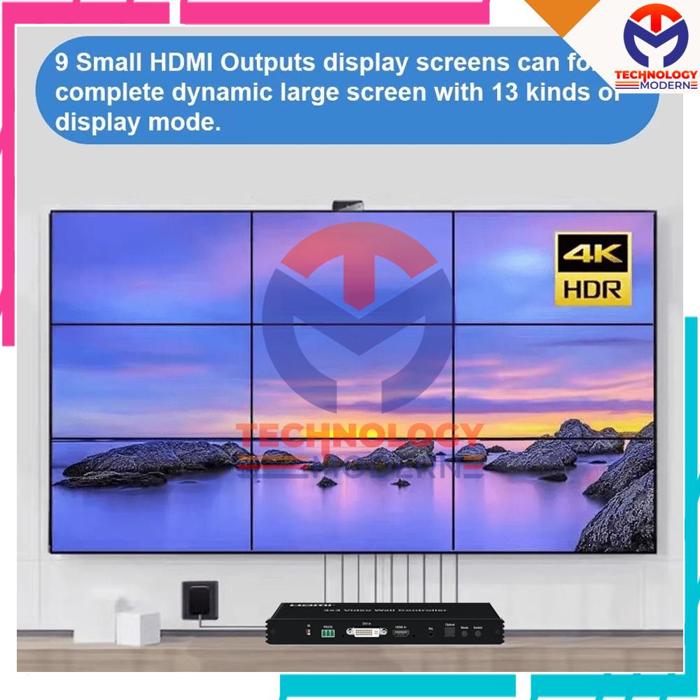 3x3 HDMI Video Wall Controller (Menggabungkan 9 TV Jadi Big Screen)