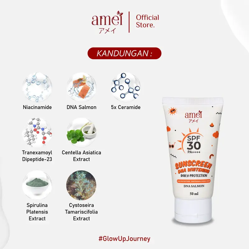 Amei Paket Bundling Flek Dna Glowing Moisturizer Gel 30g & Sunscreen SPF 30 PA++++ 50 Ml - Membantu Memudarkan Flek Hitam - Mencegah Flek Hitam - Mencerahkan Warna Kulit - Melindungi Dari Sinar UVA & UVB Wajah 3