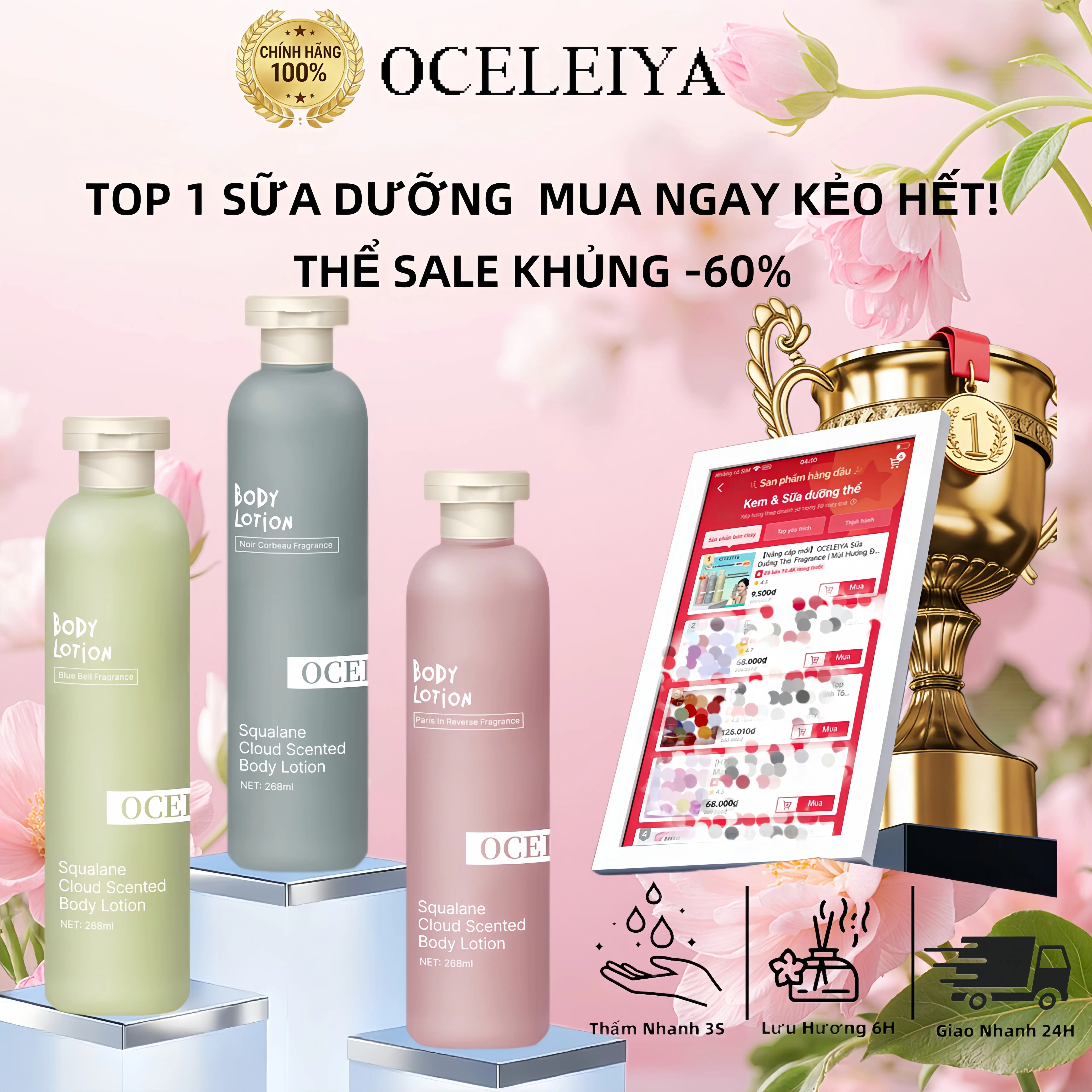 Sữa Dưỡng Thể OCELEIYA 268ml - Lưu Hương Nước Hoa Sang Trọng,  Dưỡng Ẩm Chuyên Sâu Ngày Đêm，Thấm Nhanh Không Bết Dính, Nuôi Dưỡng Da Mềm Mịn Chống Khô Da Toàn Thân