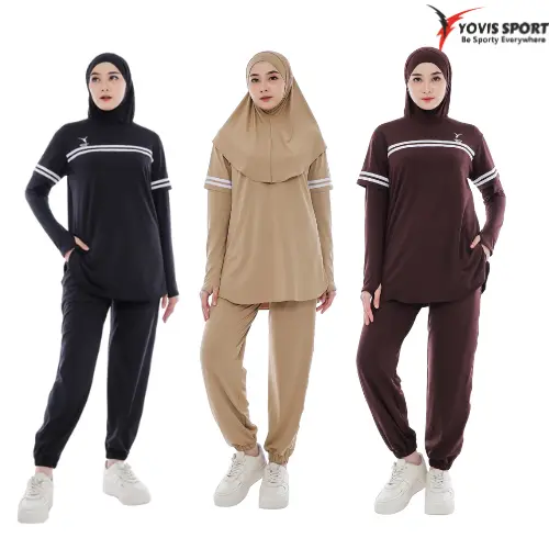 Baju olahraga wanita / setelan olahraga wanita berhijab / Setelan Jogger Strips Free Hijab Yovis Sport