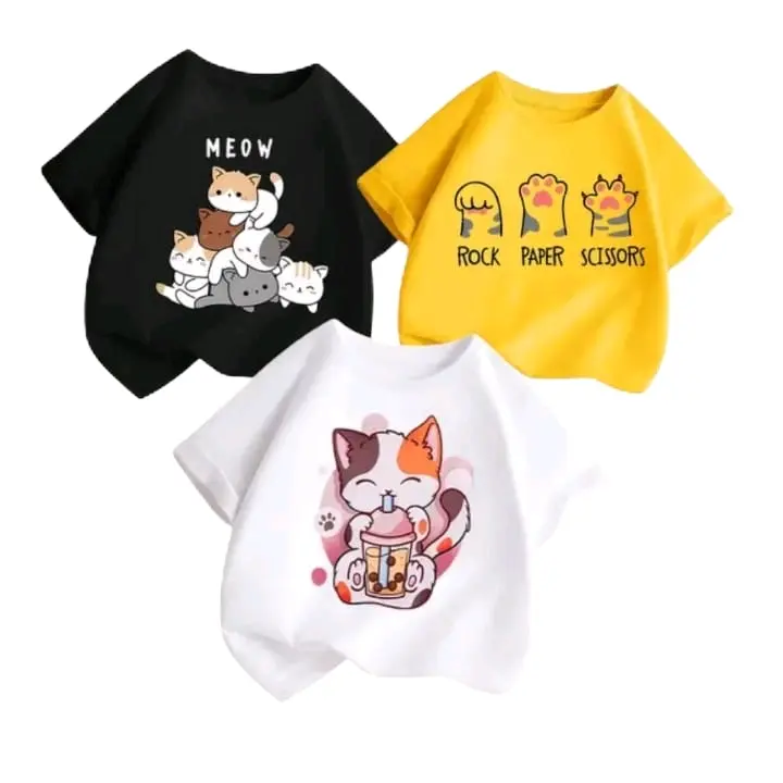 Paket 3 Kaos Anak Perempuan 1-8Tahun - Fashion Terbaru, Bahan Katun 100%, Anti Alergi, Sablon DTF Anti Lengket Anak-Anak