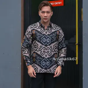 NEW TENUN KALIMANTAN Baju batik pria Lengan panjang dan pendek katun halus lapis furing adem, nyaman by arfabatik67 Tangan Kuning