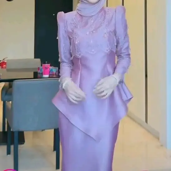 baju kurung stelan malay wanita kekinian bahan satin maxmara premium terbaru kombinasi brokat dan payet cantik