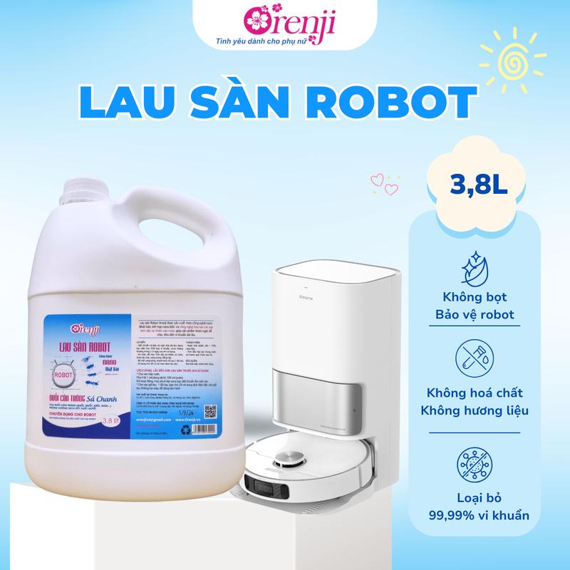  Nước Lau Sàn Chuyên Dụng Dành Cho Robot Lau Nhà Orenji 3,8L - Nano Bạc Tinh Dầu Sả Chanh 