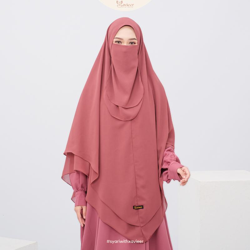 XAVIEER -Yasmin Khimar Cadar Tali 2 Layer Khimar 2 Layer Pad Instant Khimar Panjang Muslim Syari Instan Kerudung 2