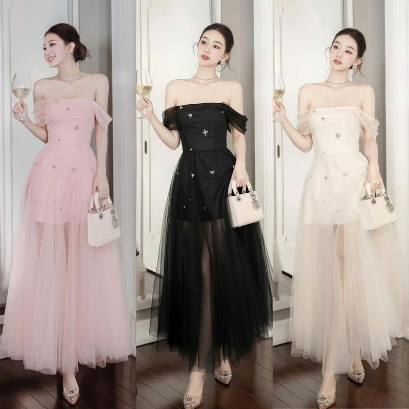  D854  TÁO ĐỎ BIGSIZE 55-90KG  ĐẦM BIGSIZE ĐẦM DỰ TIỆC TRỄ VAI PHỐI LƯỚI 