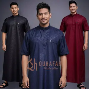 QUHAFAH Jubah Termurah Lengan Pendek Al Mazid Bahan Katun Embos Premium Adem Dewasa Model
