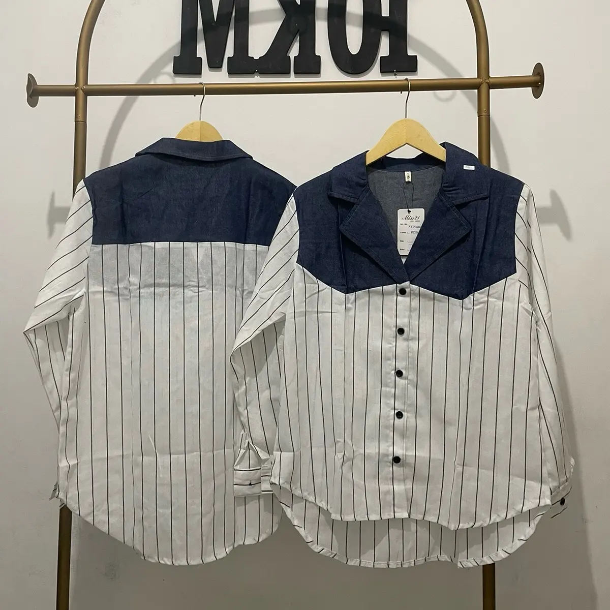 Kemeja salur wanita / kemeja import / kemeja 2tone