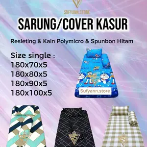 GROSIR Sarung Cover Kasur Resleting Kain Polymicro & Spunbon Hitam SUPER LEMBUT  Size Single 180x70x5 180x80x5 180x90x5 180x100x5