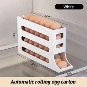 Tempat Telur Ayam Kulkas 2&4 Tingkat Bergulir Otomatis  Penyimpanan Telur Susun Egg Box Wadah Putih