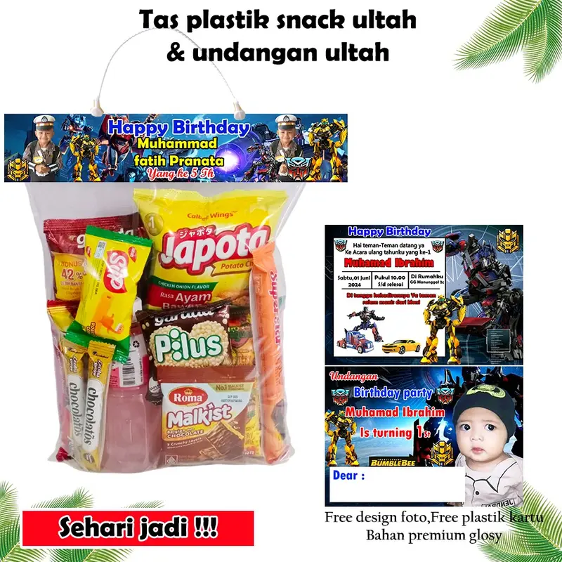 Tas plastik bingkisan ultah isi 50 pcs (PAKET TAS & UNDANGAN )+DESAIN FOTO ukuran 20x40cm plastik ultah custom/plastik ultah souvenir/Undangan ultah/kartu ultah custom 5