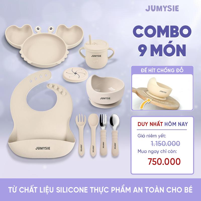 Bộ Dụng Cụ Ăn Dặm Silicone Cao Cấp Jumysie - 9 Món An Toàn Tiện Lợi Cho Bé Từ 5+ Tháng Đến 3,4 Tuổi