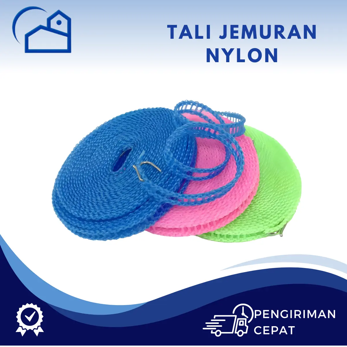 Tali Jemuran Stainless 5 Meter dengan Lubang Gantungan Baju dan Kait Stainless Steel