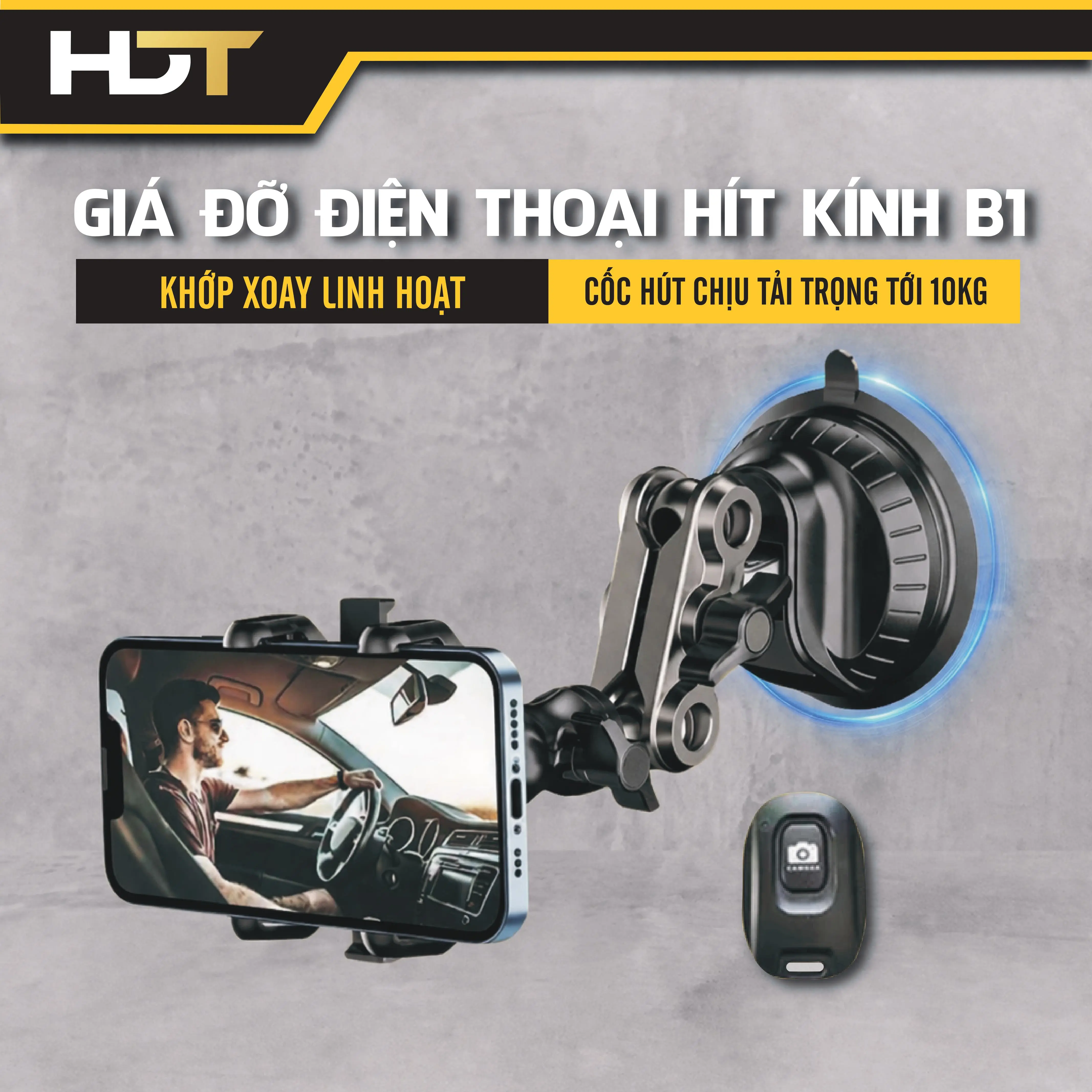 Giá đỡ điện thoại ô tô hút chân không, kẹp điện thoại hít kính B1 chất liệu hợp kim cao cấp xoay 360 độ mẫu mới 2024