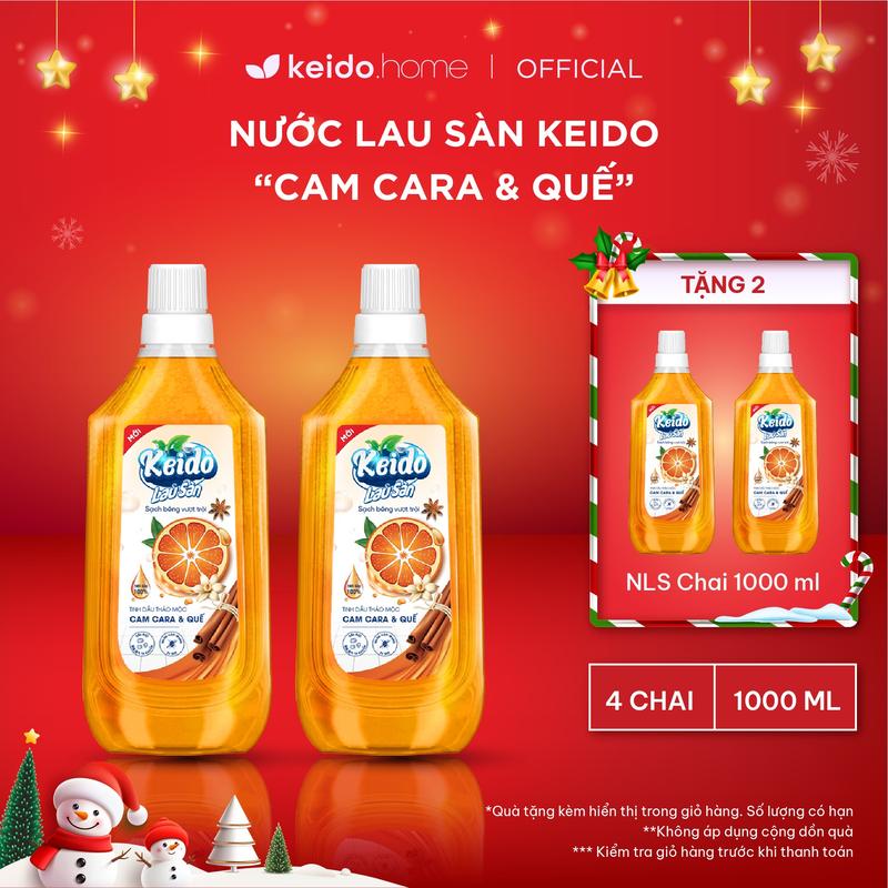 MUA 2 TẶNG 2 Nước lau sàn KEIDO Thảo Mộc ngăn côn trùng hiệu quả | Chai 1L | Hương Sả Chanh & Quế Làm Sạch Sàn Nhà