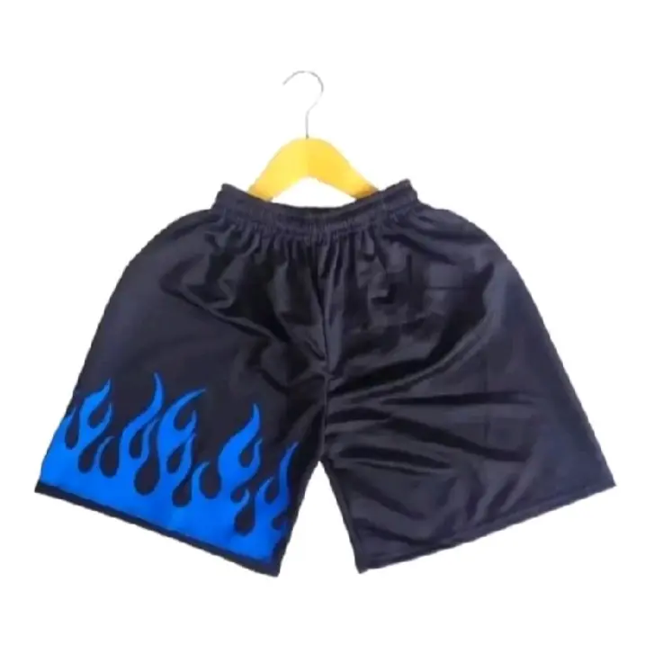 Paket 4 Kaos dan Celana Boxer Motif Api Unisex, Bahan Double Polyester Soft, Sablon Rubber - Panjang, Katun 7