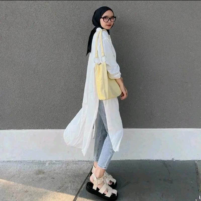 Marsya Dress Tunik Kancing Tangan Panjang Nyaman  Muslim Formal Airflow Atasan Casual 1