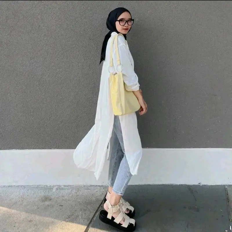 Marsya Dress Tunik Kancing Tangan Panjang Nyaman  Muslim Formal Airflow Atasan Casual 1