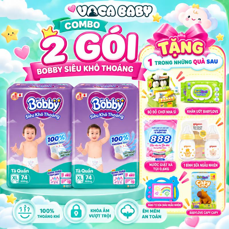 ( DAILY ) Combo 2 gói tã bỉm QUẦN Bobby Ultra + đủ size M96/ L88/ XL74/ XXL68 miếng