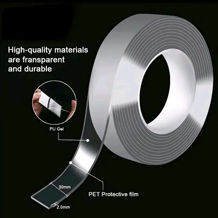 PAKET ISI 3PCS Selotip Bening Dua Sisi Double Tape Nano Serbaguna Ukuran 2CMx3,Meter 5,Meter Dapat 3 Roll sola tip 3